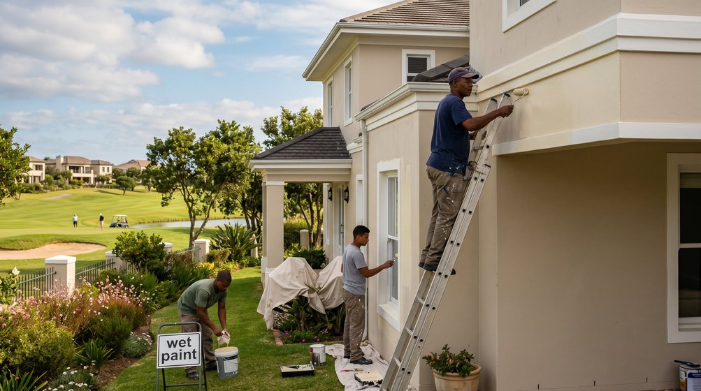 Professional estate painters painting a luxury golf estate home in Rawsonville