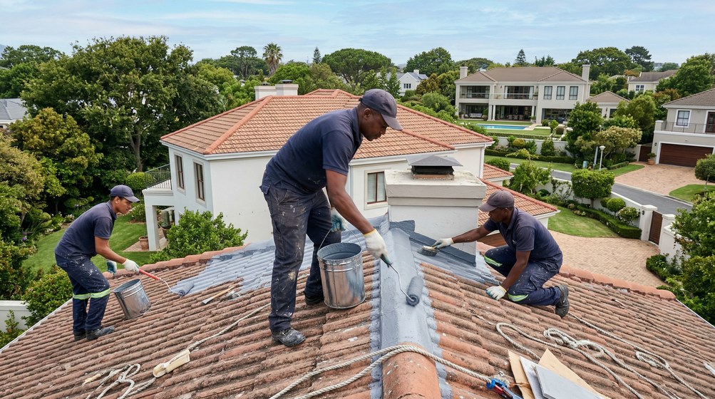 Roof waterproofing and coating on a Villiersdorp home